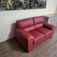Червен кожен диван двойка, снимка 2 - Дивани и мека мебел - 43286254