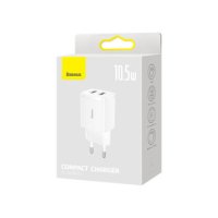 Baseus Compact charger 2x USB 10.5W Бял цвят, снимка 2 - Друга електроника - 43537257