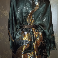 XXL-Халат от сатен тип кимоно с бродирани дракони , снимка 3 - Бельо - 44889219