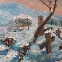 Картина Станьо Стаматов 1886 - 1968 Военно гробище масло, снимка 5 - Картини - 28321711