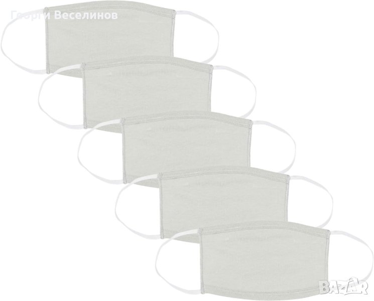 Детска, бяла, многократна памучна маска Oscar Apparels - 5 бр. в пакет, снимка 1