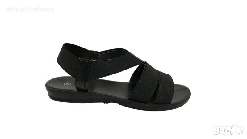 Дамски черни сандали на равна подметка  с ластик, снимка 1