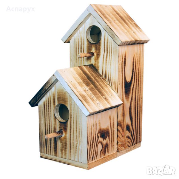 Двойна къщичка за птици и птички, снимка 1