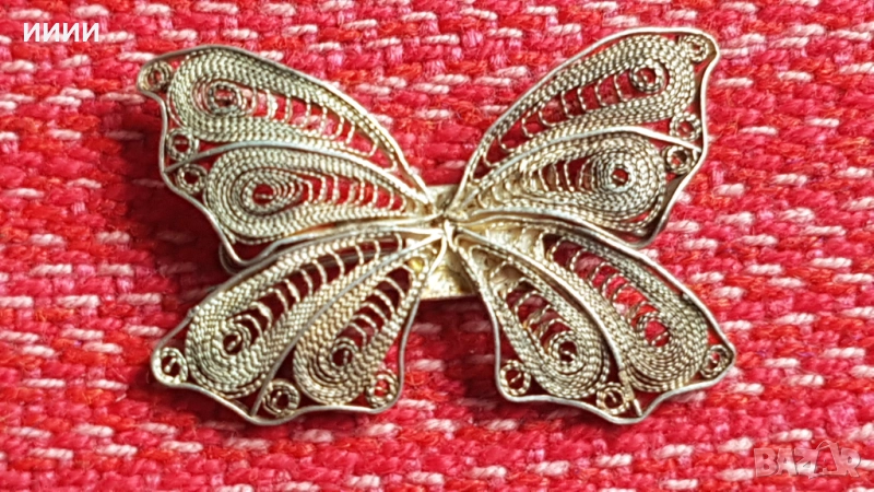 Сребърна брошка филигран пеперуда , снимка 1