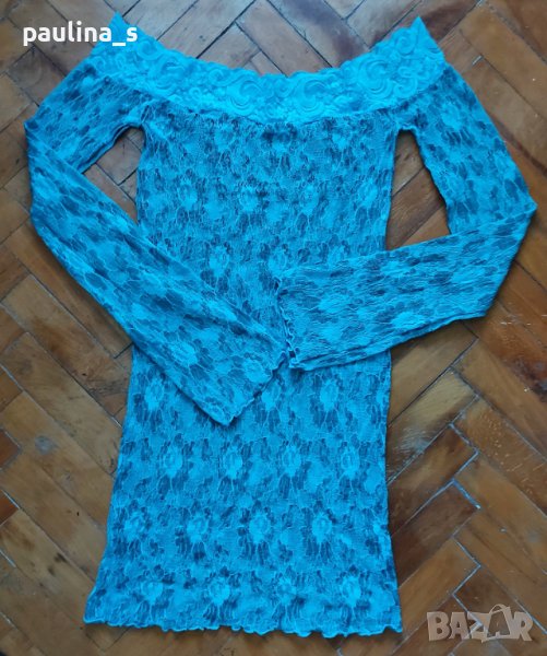 Дантелена еластична рокля тип туника с открити рамене , снимка 1
