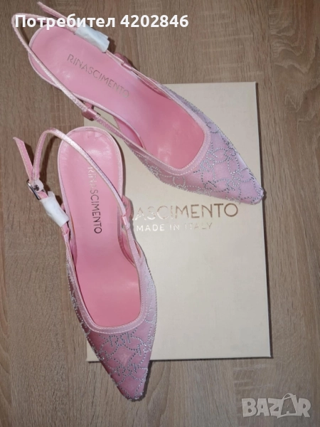 Black Friday  - 10% Rinascimento Нови елегантни обувки, розов сатен с камъчета , снимка 1