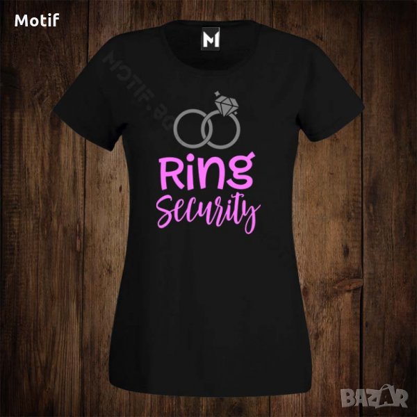 Дамска тениска с щампа за моминско парти RING SECURITY , снимка 1