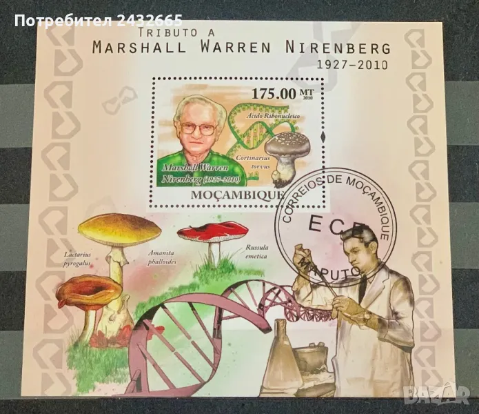 2581. Мозамбик 2010 - “ Флора. Гъби. Почит към Маршал У. Ниренберг.”, СТО, снимка 1