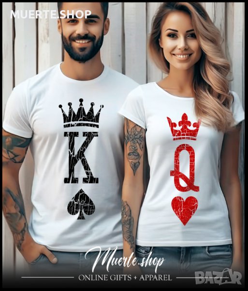 Комплект за двойки KING AN QUEEN CARD SYMBOLS с щампа, снимка 1