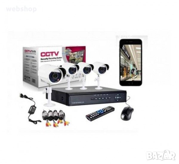Комплект за видео наблюдение, 4 бр. камери с кабел, DVR, CCTV, USB, снимка 1