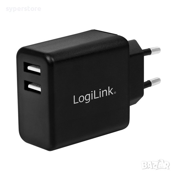 Адаптер USB Charger 2x, 2.4A, black, Logilink PA0210 SS300936, снимка 1
