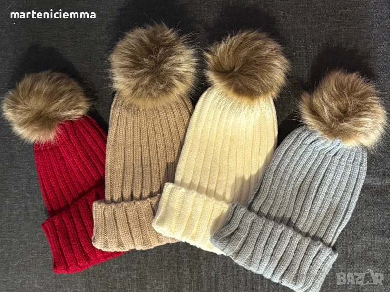 Плетена вълнена шапка с помпон / вълнени плетени шапки, снимка 1