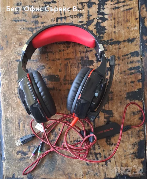 геймърски слушалки Kotion Each G2000 - с микрофон и LED светлини - черни с червено, снимка 1