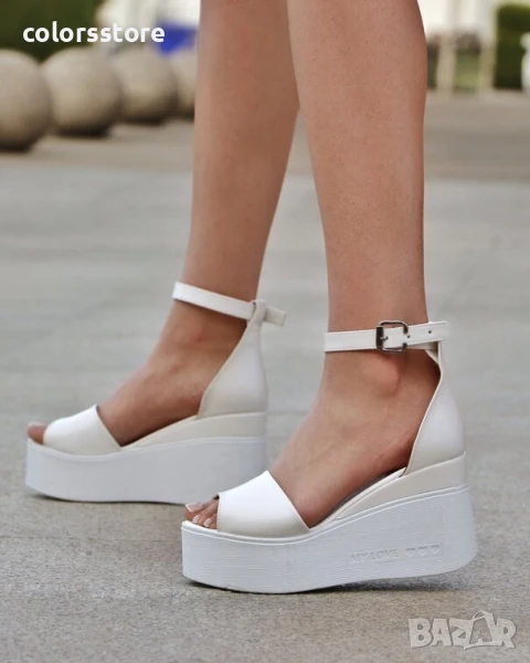 Сандали на платформа - бяла кожа с бяло ходило - TJL70

, снимка 1