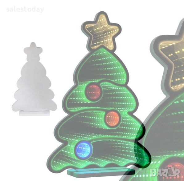 Светеща елха с топки, ЛЕД, 39см, снимка 1