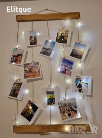 Персонализирана Фото Висулка от Масив – 12 Снимки, Щипки, 3 м LED Светлина, Ютено Въже  , снимка 7 - Подаръци за жени - 53083892