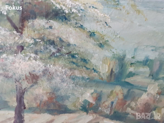 Голяма майсторска картина масло платно подпис дървена рамка, снимка 2 - Антикварни и старинни предмети - 51368750