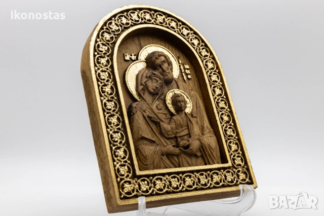 Релефна икона на Светото семейство от масивен дъб, снимка 2 - Икони - 53223109
