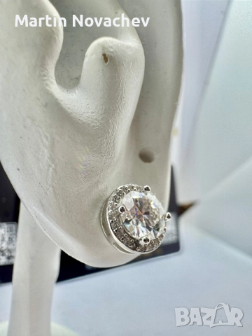 Сребърни обеци с мойсанит (Диамант) 1 карат, снимка 7 - Обеци - 52253349