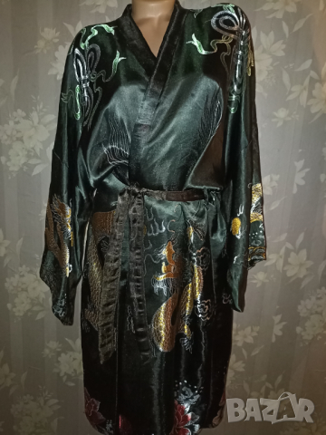 XXL-Халат от сатен тип кимоно с бродирани дракони , снимка 4 - Бельо - 44889219