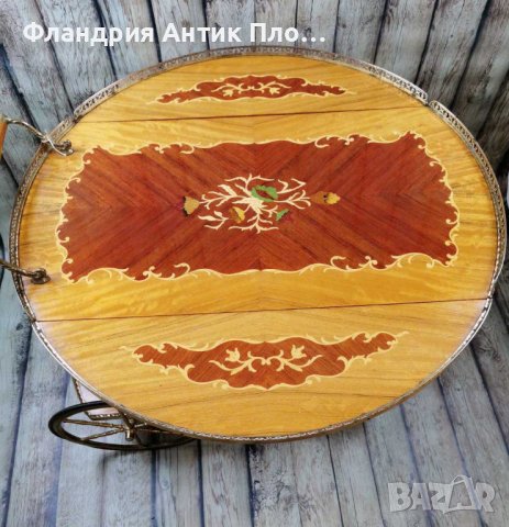 Старинна количка за сервиране с интарзия, снимка 8 - Антикварни и старинни предмети - 43322689