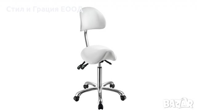 Козметичен/фризьорски стол - табуретка с облегалка Noble 59/78 см - бяла/сива/черна, снимка 2 - Педикюр и маникюр - 28276357