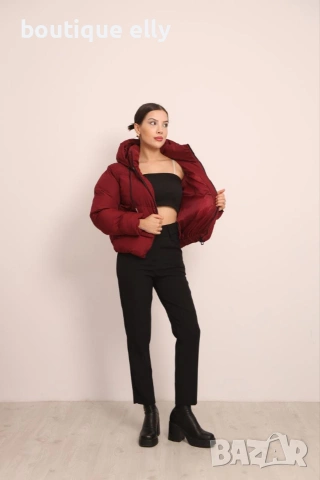 дамско зимно яке с камъчета в черно и червено