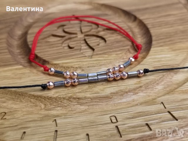 Дамска/детска послание Любов/ Love на гривна морзова азбука от хематит в розово злато и сребро/сив