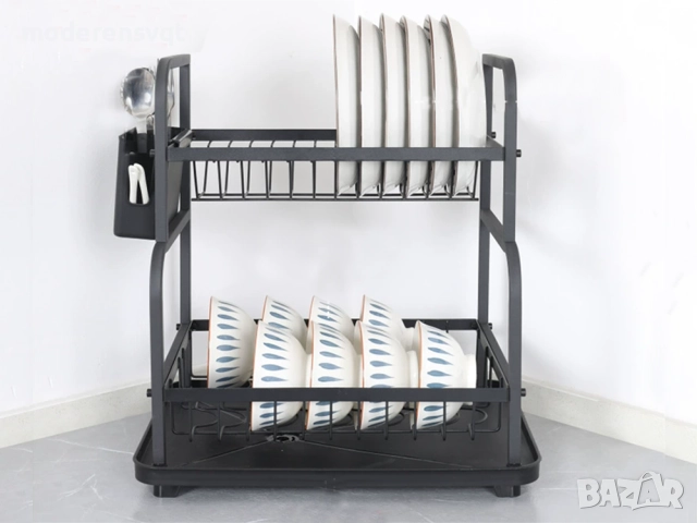 Сушилник за чинии на 2 нива с улей за мивка черен, снимка 4 - Сушилници - 51923998