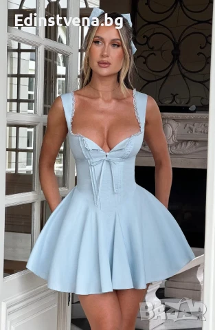 Дамска синя мини рокля тип корсет с оформящ силует, снимка 3 - Рокли - 50866065