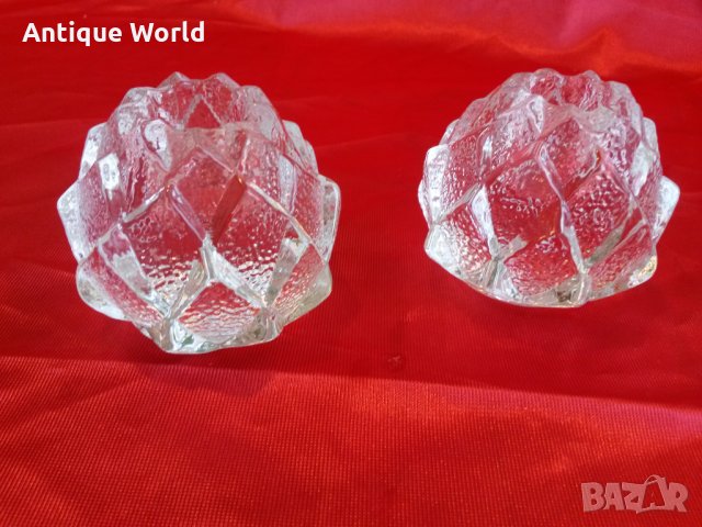 Комплект Шведски Свещници КРИСТАЛНО Стъкло АРТИШОК