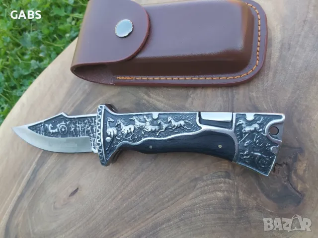 Масивен сгъваем ловен нож Columbia с гравирано острие и дръжка А3189 , снимка 6 - Ножове - 50095345