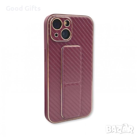 Противоударен кейс със стойка за iPhone 15 Plus, TP-36, Бордо Карбон, снимка 2 - Калъфи, кейсове - 43032147