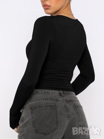 Едноцветен тънък пуловер, тениска, дамско улично облекло, 7цвята , снимка 18 - Тениски - 43442184