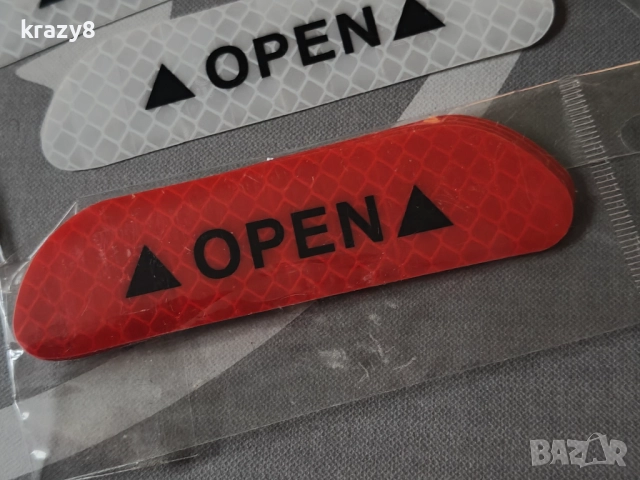Светлоотразителни Стикери Отворено OPEN за врата 4 броя , снимка 2 - Аксесоари и консумативи - 51978795