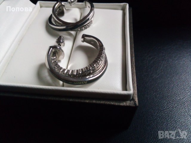"Emporio Armani "оригинал масивни сребърни обеци с циркони , снимка 3 - Обеци - 39426874