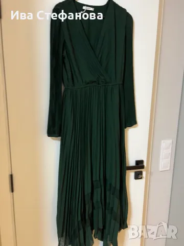 Разкошна плисирана плисе солей тъмно зелена елегантна дълга рокля , снимка 3 - Рокли - 48657084