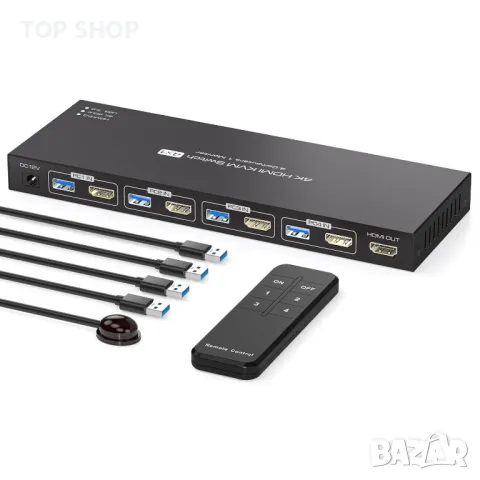 PVBCTCSID KVM HDMI суич 1 монитор - 4 компютъра 4K@60HZ, дистанционно, 4 USB порта, снимка 1 - Друга електроника - 49457575