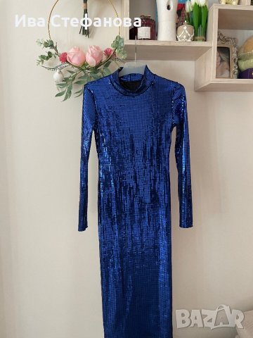 Елегантна хамелион ефект нова синя бляскава  рокля midi миди дължина парти коктейлна официална , снимка 10 - Рокли - 44082750