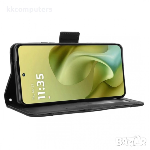 Motorola Moto G86 5G / Power 5G Magnetic Wallet Кожен Калъф и Протектор, Слот за Карти (Черен, Тъмно, снимка 9 - Калъфи, кейсове - 51959101