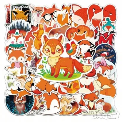 50 бр лисица лисици самозалепващи лепенки стикери за украса декор картонена торта и др парти, снимка 5 - Други - 47489068