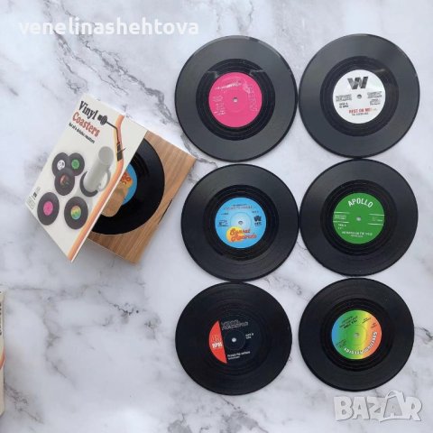 Комплект от 6 броя ретро подложки за чаши "Грамофонни плочи" , снимка 2 - Други - 44124039