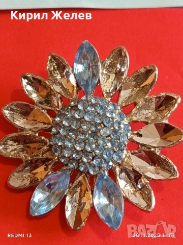 Брошка с форма на цвете със тюркоазени камъни 34514, снимка 2 - Други - 52571667