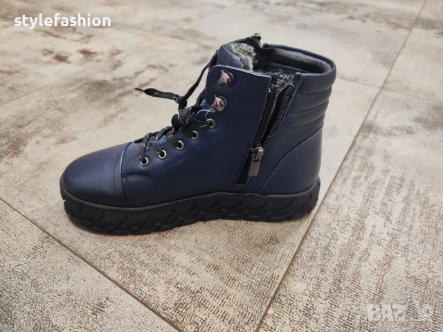 Доставка преди Коледа !Фото от естествена кожа в син цвят /04, снимка 2 - Дамски боти - 52850020