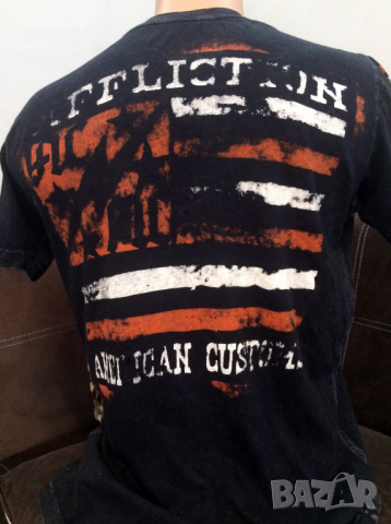 Мъжка тениска AFFLICTION American Customs Garage Built Black Orange S Small, снимка 5 - Тениски - 25982971
