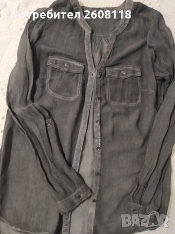 Спортно елегантна блуза Street One, № 44 (XL) – сиво, избелял тип дънков ефект, снимка 3 - Ризи - 32274110