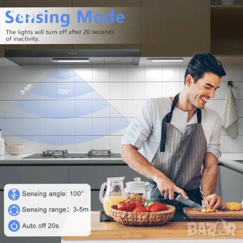 Безжични вътрешни лампи 3 бр.със сензор за движение с дистанционно управление, LED лента , снимка 4 - Лед осветление - 47542914