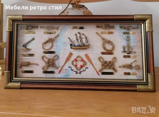 Красива и стилна ретро колекция  ''Корабна картина''. Декорация от  дърво, стъкло и меден обков. , снимка 4 - Антикварни и старинни предмети - 51975758