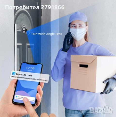 WIFI Видеошпионка за врата с батерия 3MP MicroSD32GB с видеокамера, 4.3" екран двупосочно аудио, снимка 6 - Входни врати - 52257401