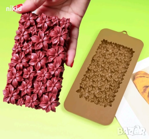 Звездни Цветя релеф шоколадов блок плочка цял шоколад силиконов молд форма калъп гипс фондан, снимка 5 - Форми - 50528559